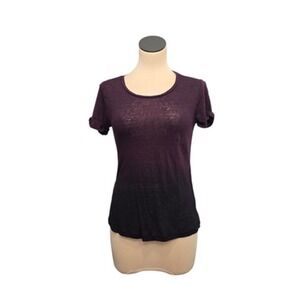 Maje Shirt Womens‎ Small Purple Black Ombre Linen Crewneck Rolled Sleeve Tee